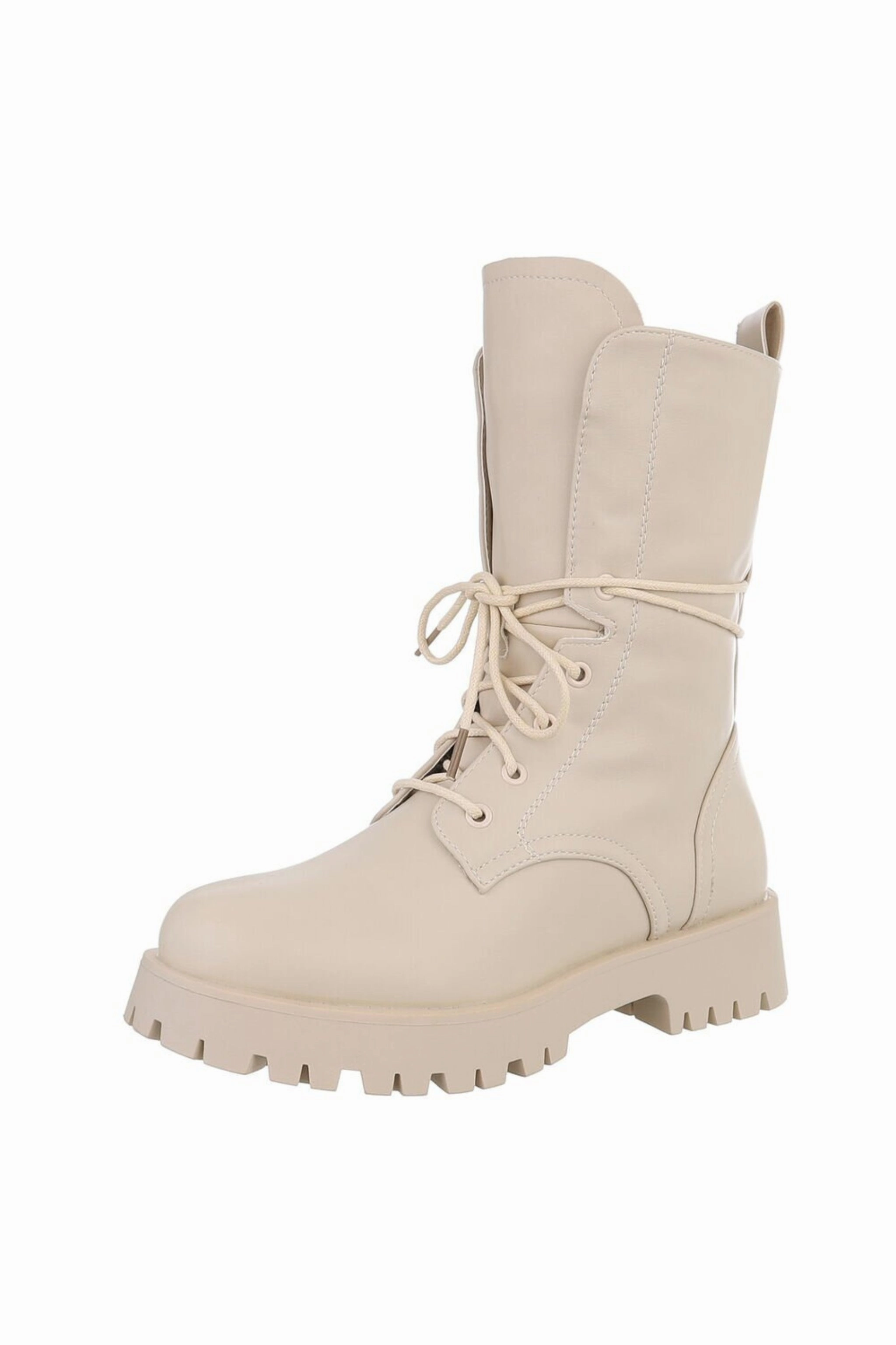Chunky Schnrstiefel, beige Stiefel Waldläufer Schuhe