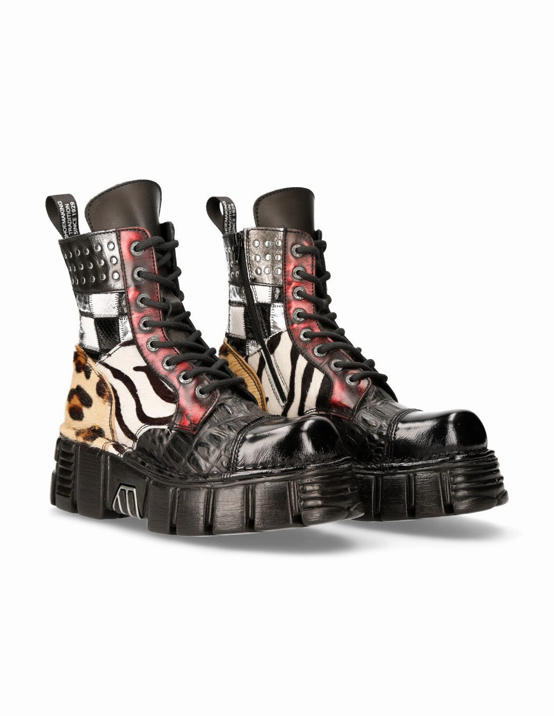 New Rock Schuhe Shoes Boots Stiefel M-MILI245-S1 Patchwork Stiefel Spitz Braun