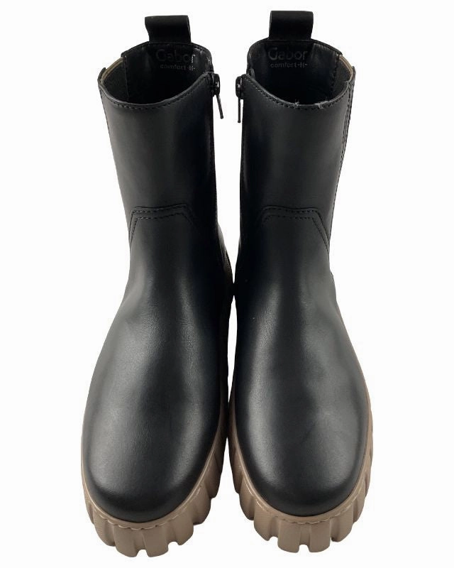 Leather Tied Track Sole Ankle Boots Gabor Plateau Stiefelette  76.781.67 schwarz Glattleder