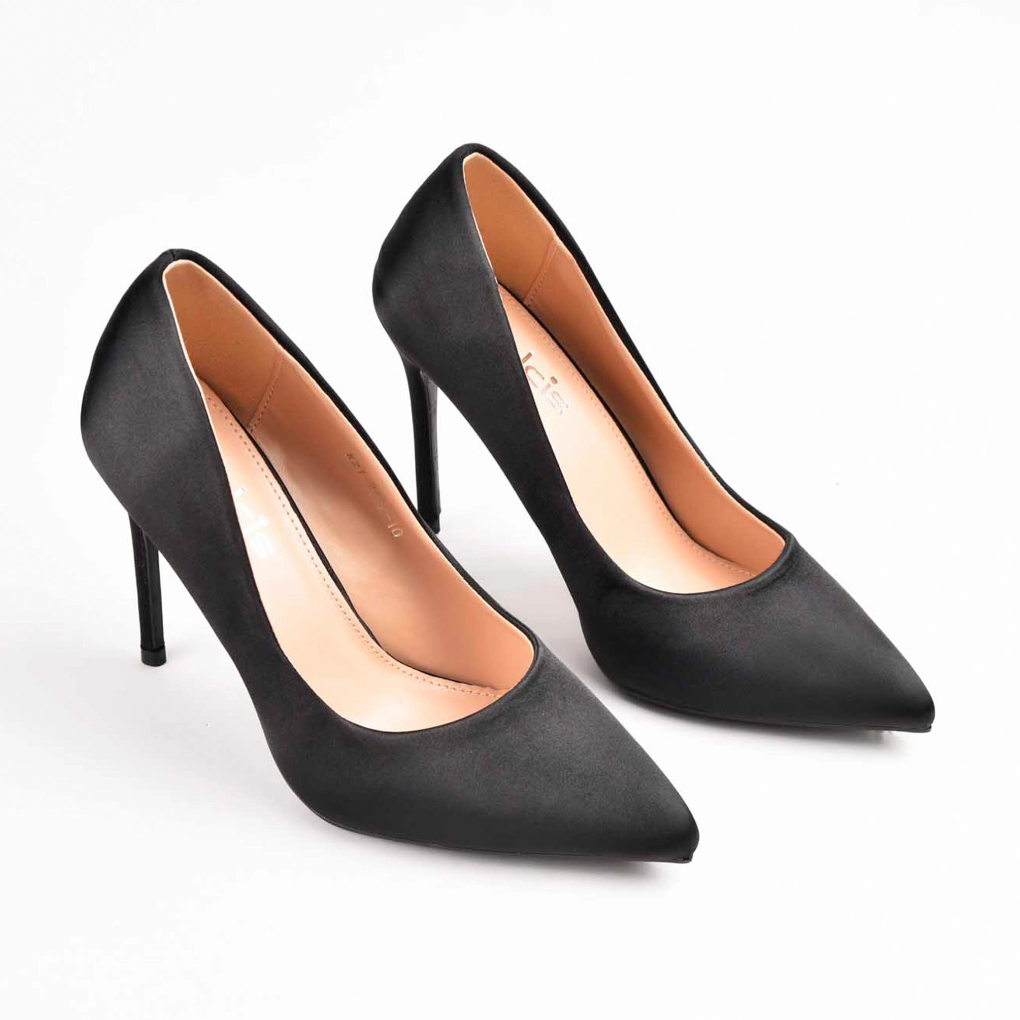 Classic Black Satin High Heel Pumps | 471M-C White High Heels With Diamonds