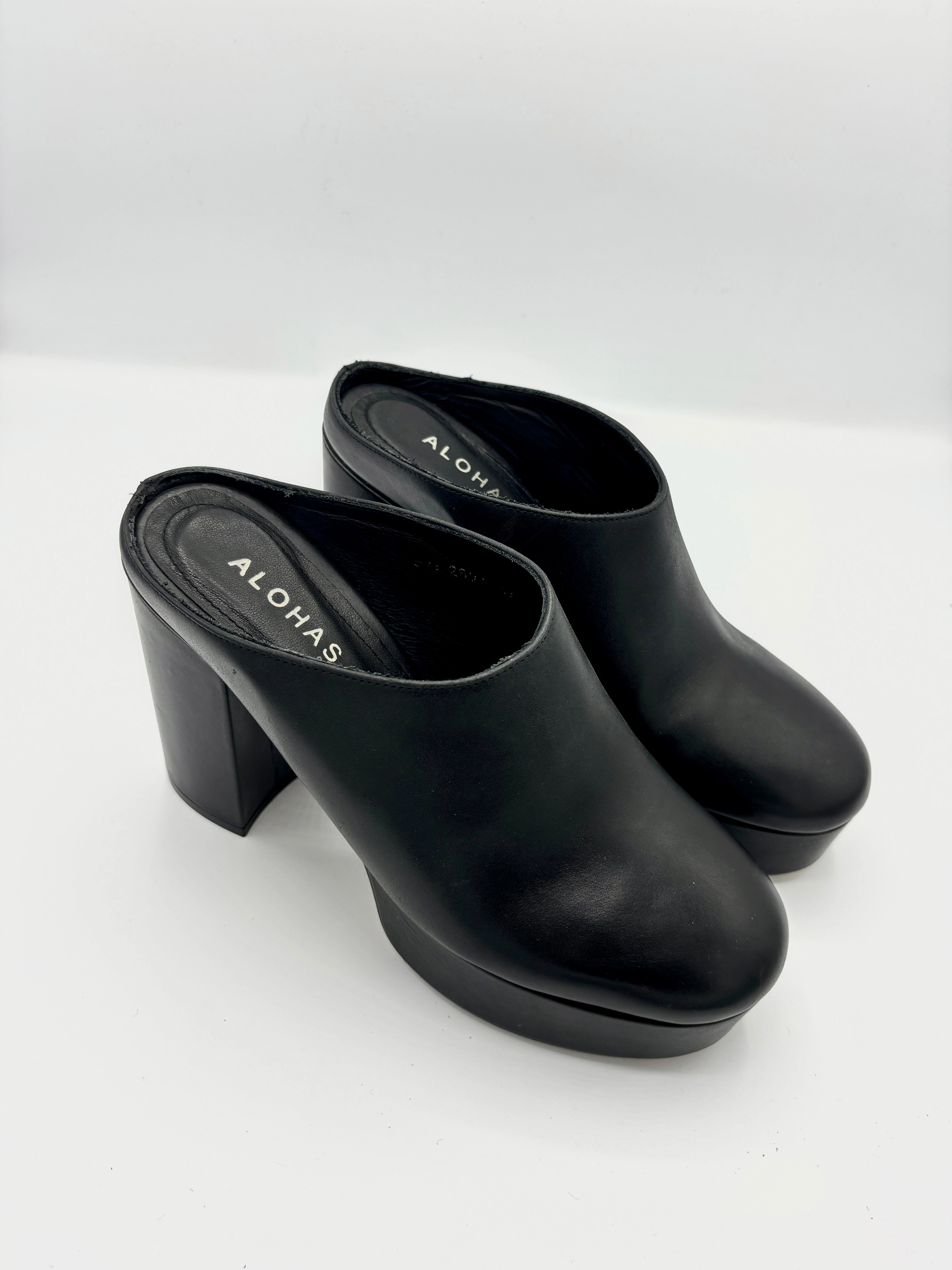 CLOCK OUT HIGH MULE BLACK High Heels Per Nachnahme