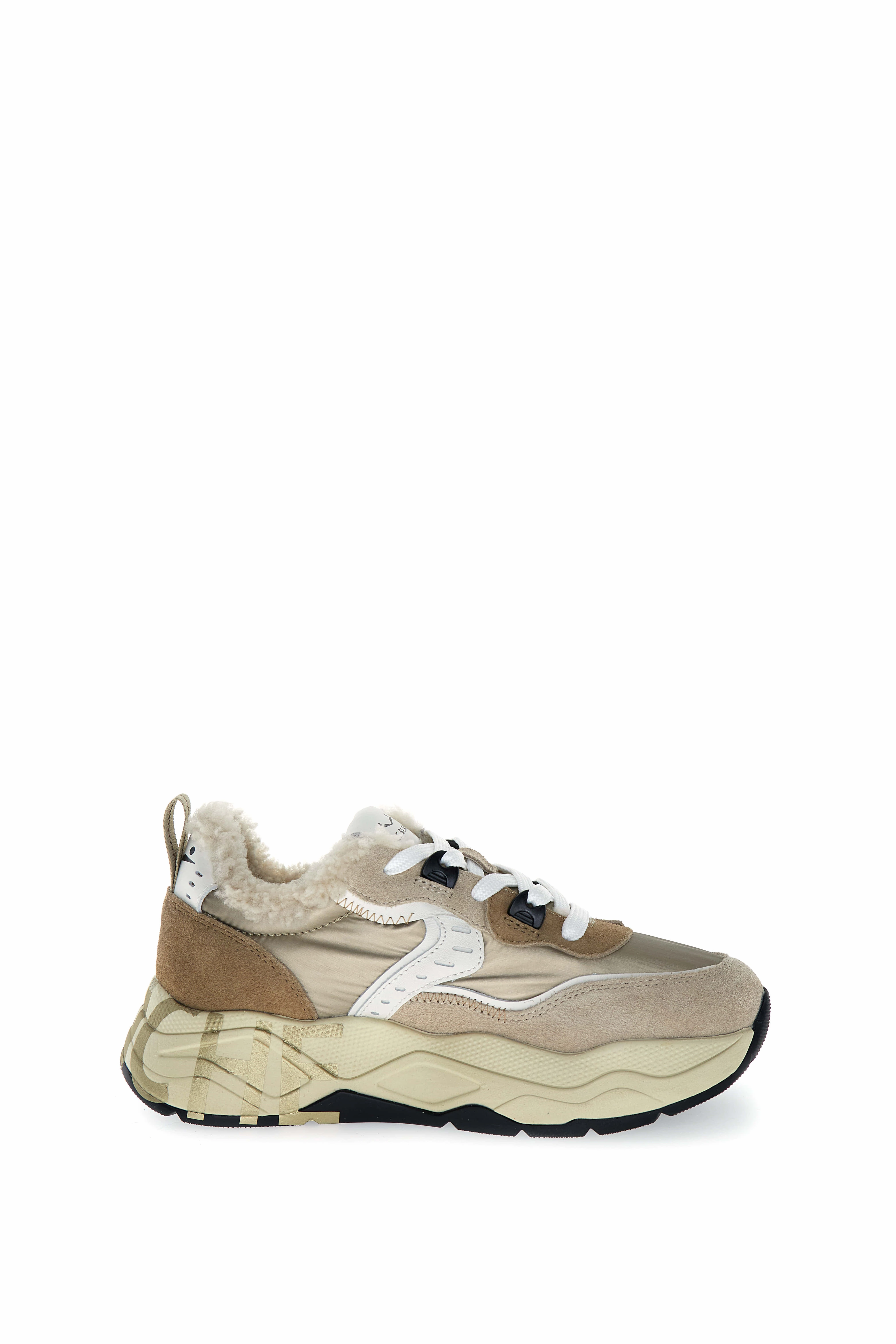 Club105 Fur. Suede/Laminated Nylon light beige platinum All White Sneaker