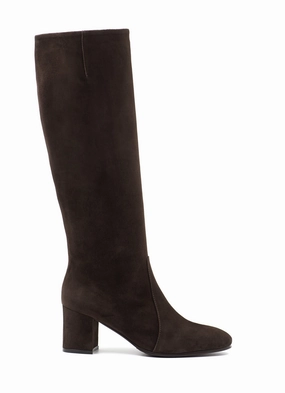 Coffee Suede Knee-High Boots Weight Shifting Insoles For High Heels