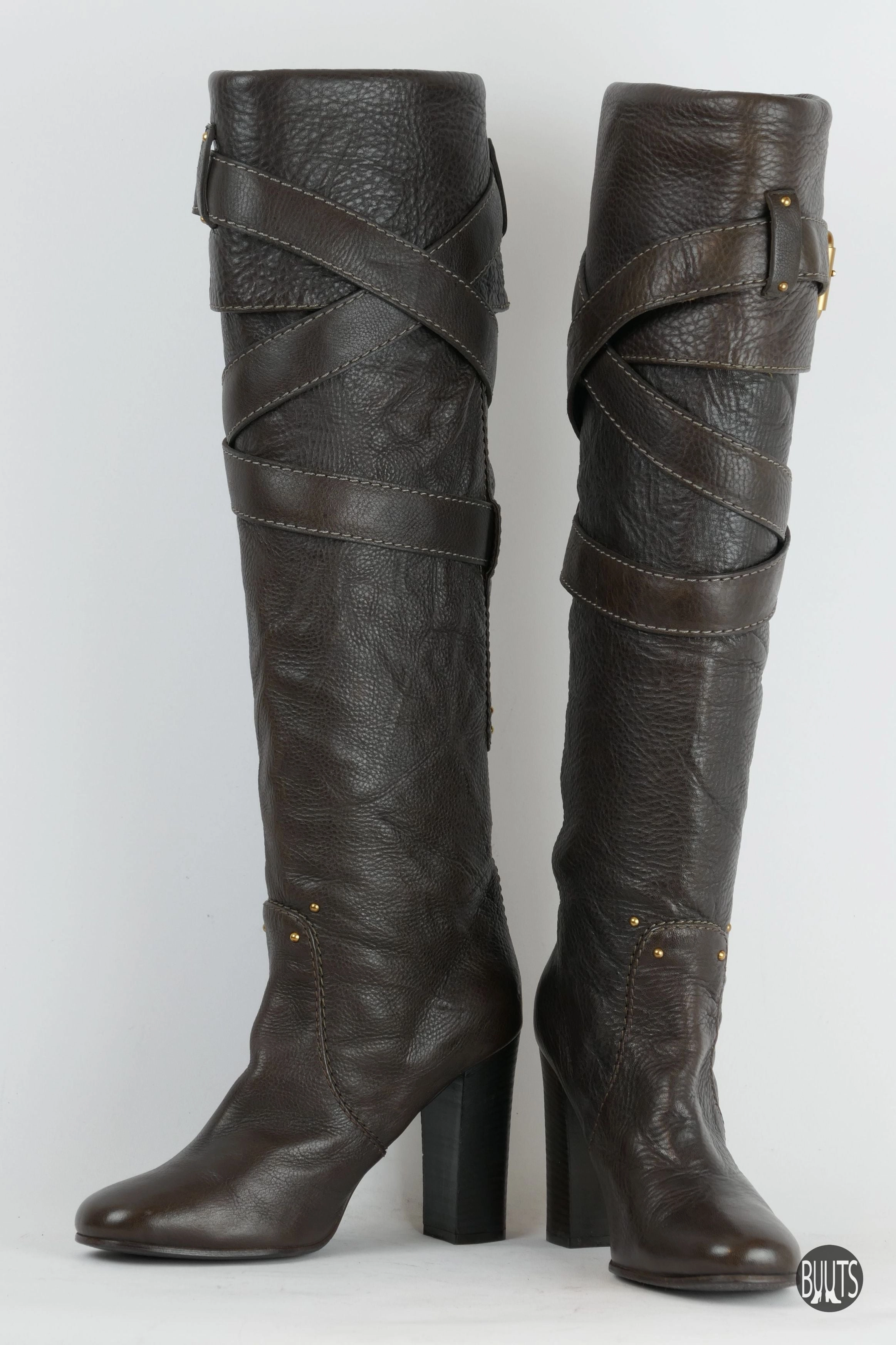 Stiefel Leder dunkelbraun Jeans Für Stiefel