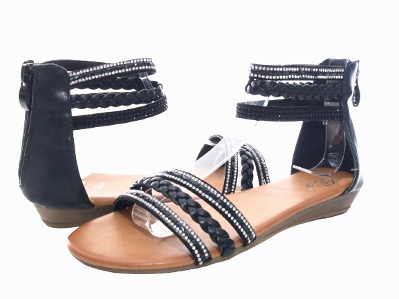 Sandalen Beinschnürung Damen Keilabsatz Sandalen Sommerschuhe Sandaletten Black # 6721