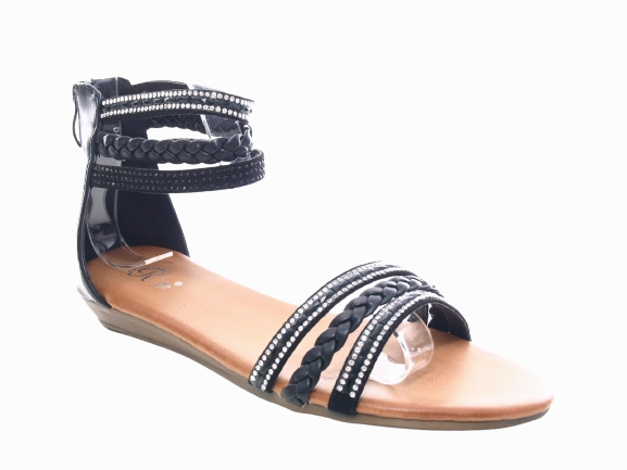Bequeme Chice Sandalen Damen Keilabsatz Sandalen Sommerschuhe Sandaletten Black # 6721