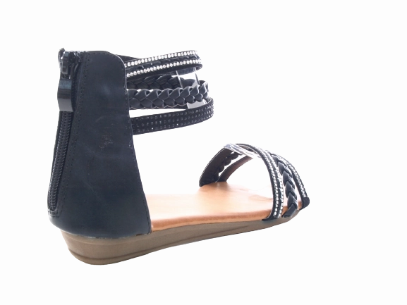 Damen Keilabsatz Sandalen Sommerschuhe Sandaletten Black # 6721 Behrens Sandalen