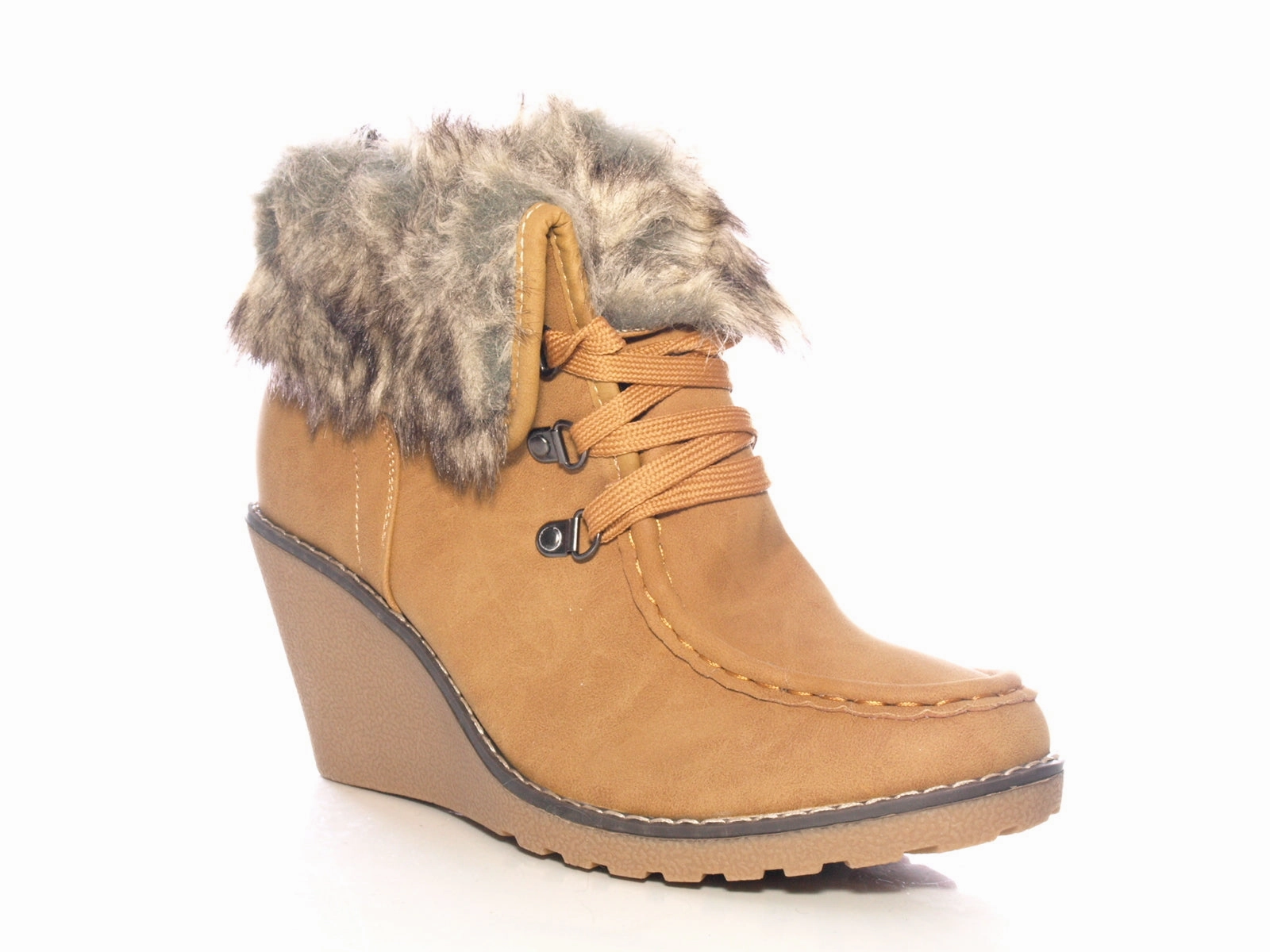 Damen Keilabsatz Stiefelette warm gefttert Camel # 042 Sport Sicherheitsschuhe S1 S3 Iso 20345
