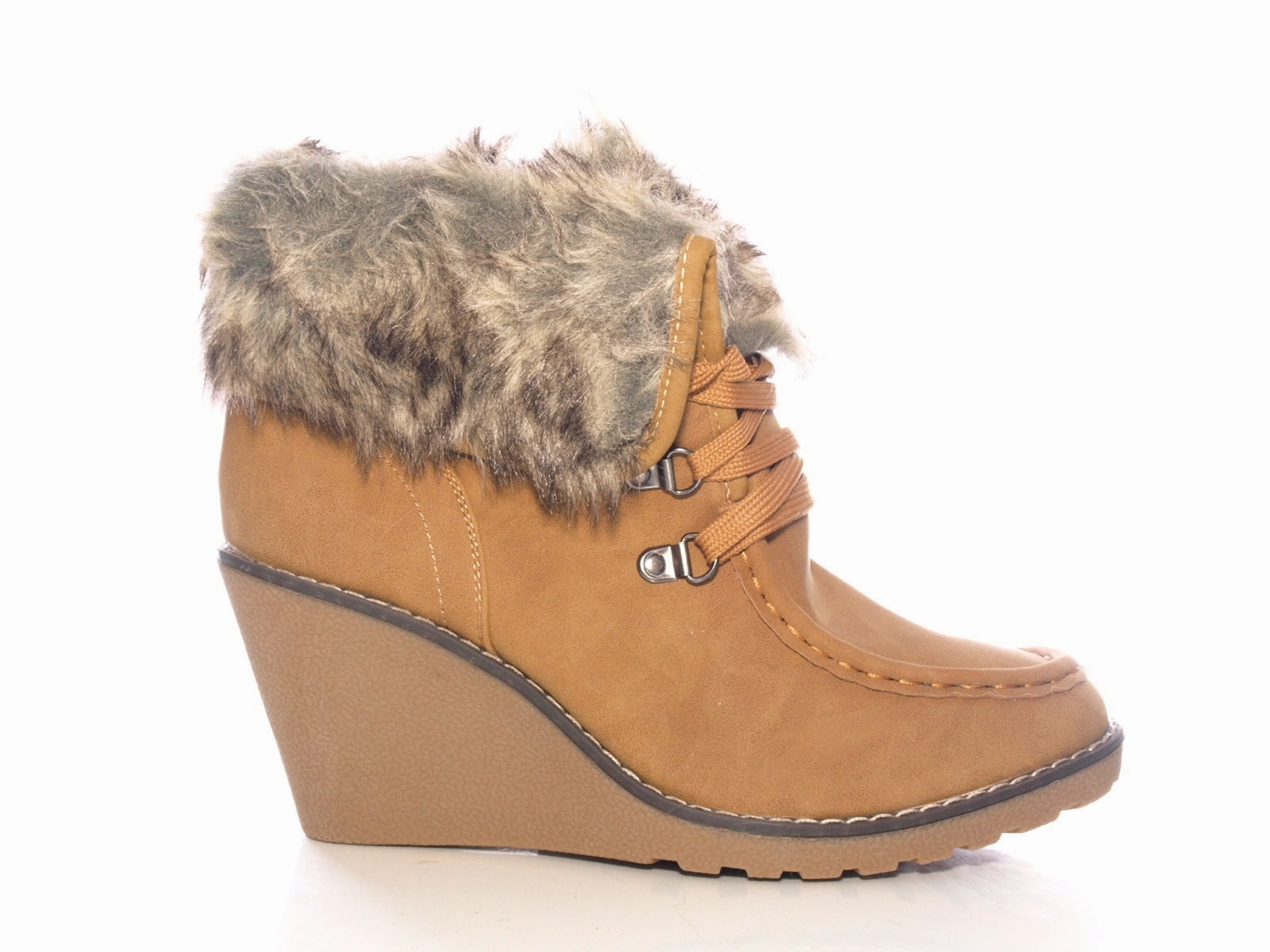 Damen Keilabsatz Stiefelette warm gefttert Camel # 042 Leiterplattenindustrie Sicherheitsschuhe