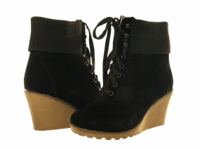 Damen Keilabsatz Stiefelette warm gefttert Velour Look Black # 0072 Laufschuhe Anpassen Lassen