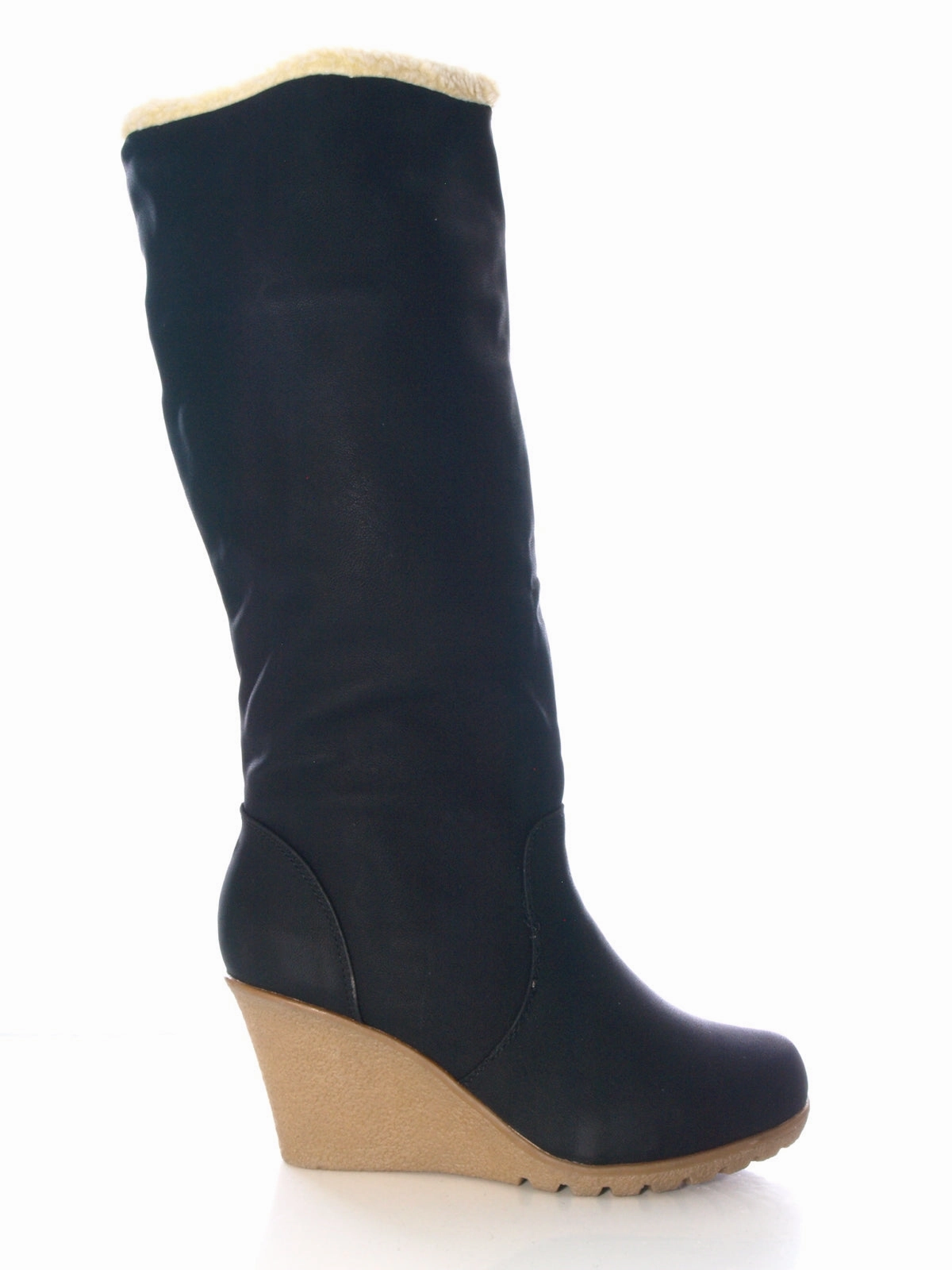 Damen Keilabsatz Winter Stiefel warm gefttert Black # 6666 Stiefel Größe 48