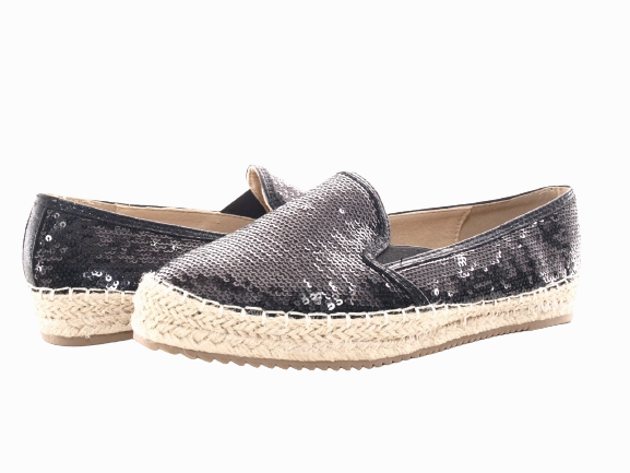 Franz Sicherheitsschuhe Damen Plateau Slipper Pailetten Espadrilles Spitzenstoff Slip On Black # 163