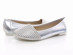 Damen Slipper Ballerina Loafer Mokassins  Slip On Flats Freizeit Silver # 1 Dc Loafers