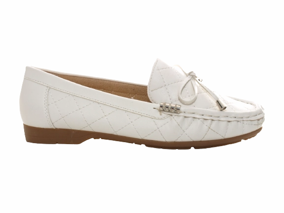 Damen Slipper Halbschuhe Ballerina Loafer Mokassins Slip On Flats Freizeit White # 480 Signature Loafers