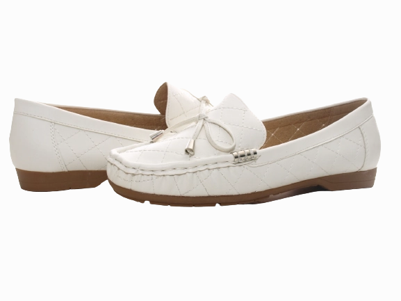 Damen Slipper Halbschuhe Ballerina Loafer Mokassins Slip On Flats Freizeit White # 480 Atelier Loafers