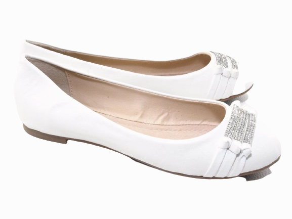 Damen Slipper Halbschuhe Ballerina Loafer Mokassins Slip On Flats Freizeit White # 8382-7 Loafers Extra Wide