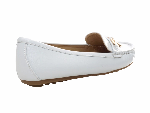 Damen Slipper Halbschuhe Ballerina Loafer Mokassins Slip On Flats Freizeit White # 954 Size 5 Loafers