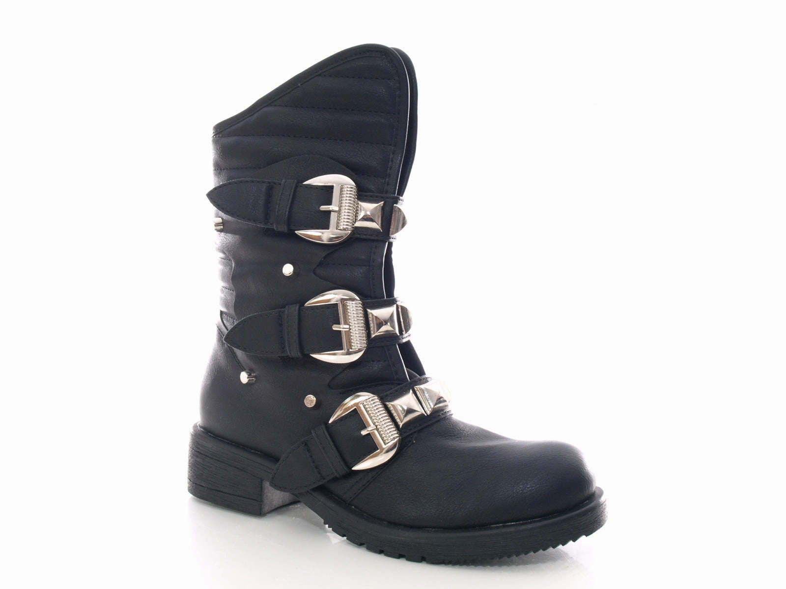 Damen Stiefel Winterstiefel Boots Biker Boots warm gefttert Black # 66-90 Biker Stiefel Günstig