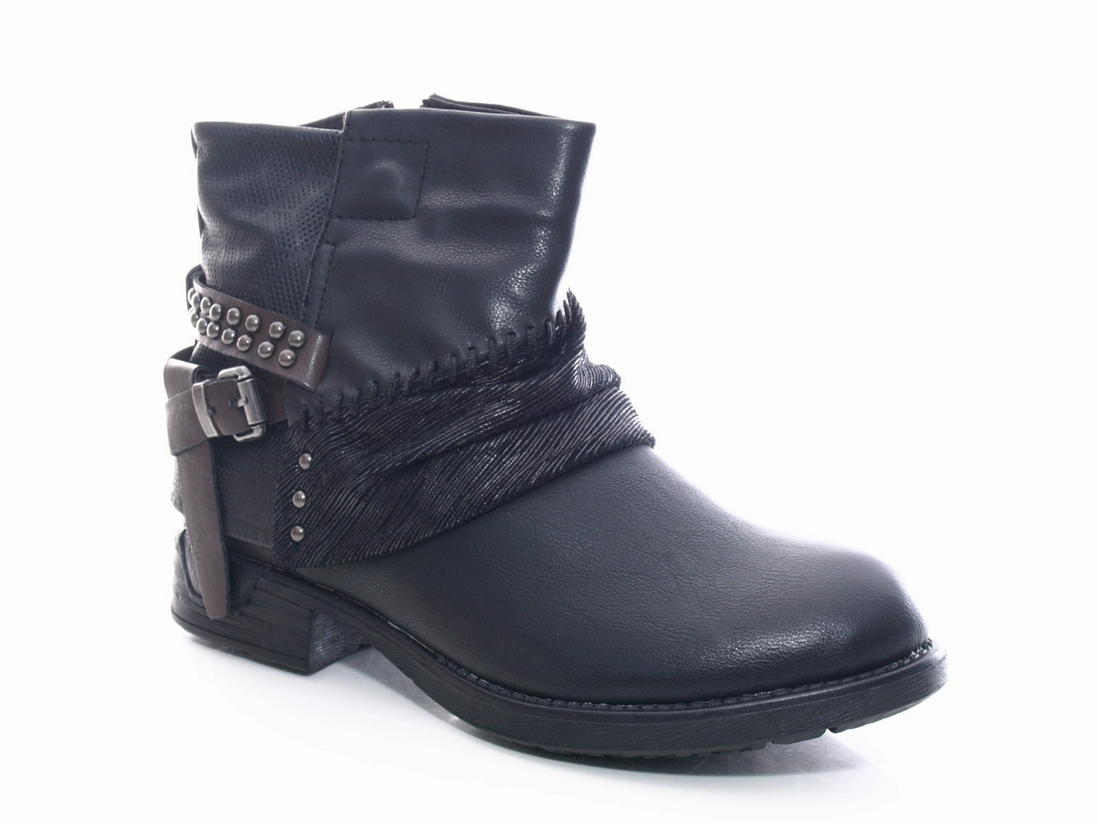Damen Stiefeletten Biker Boots Outdoor Winterboots warm gefttert Black # 283 Designer Leather Ankle Boots