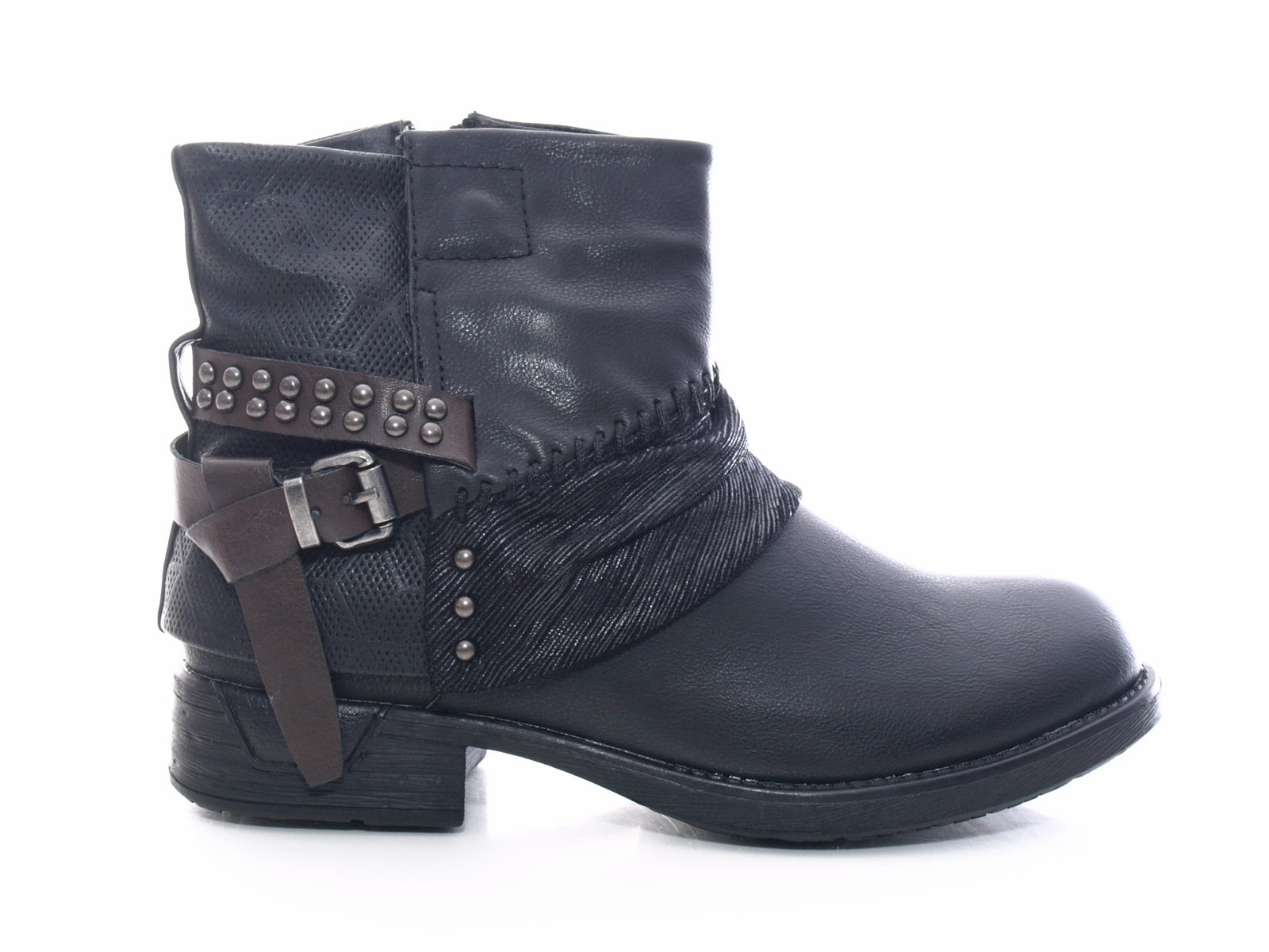 Damen Stiefeletten Biker Boots Outdoor Winterboots warm gefttert Black # 283 Sude Ankle Boots