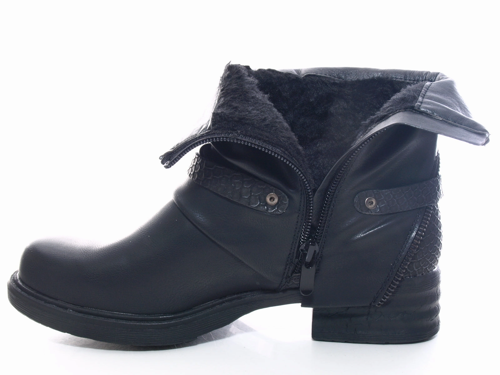 Laufschuhe München Damen Stiefeletten Biker Boots Outdoor Winterboots warm gefttert Black # 3062