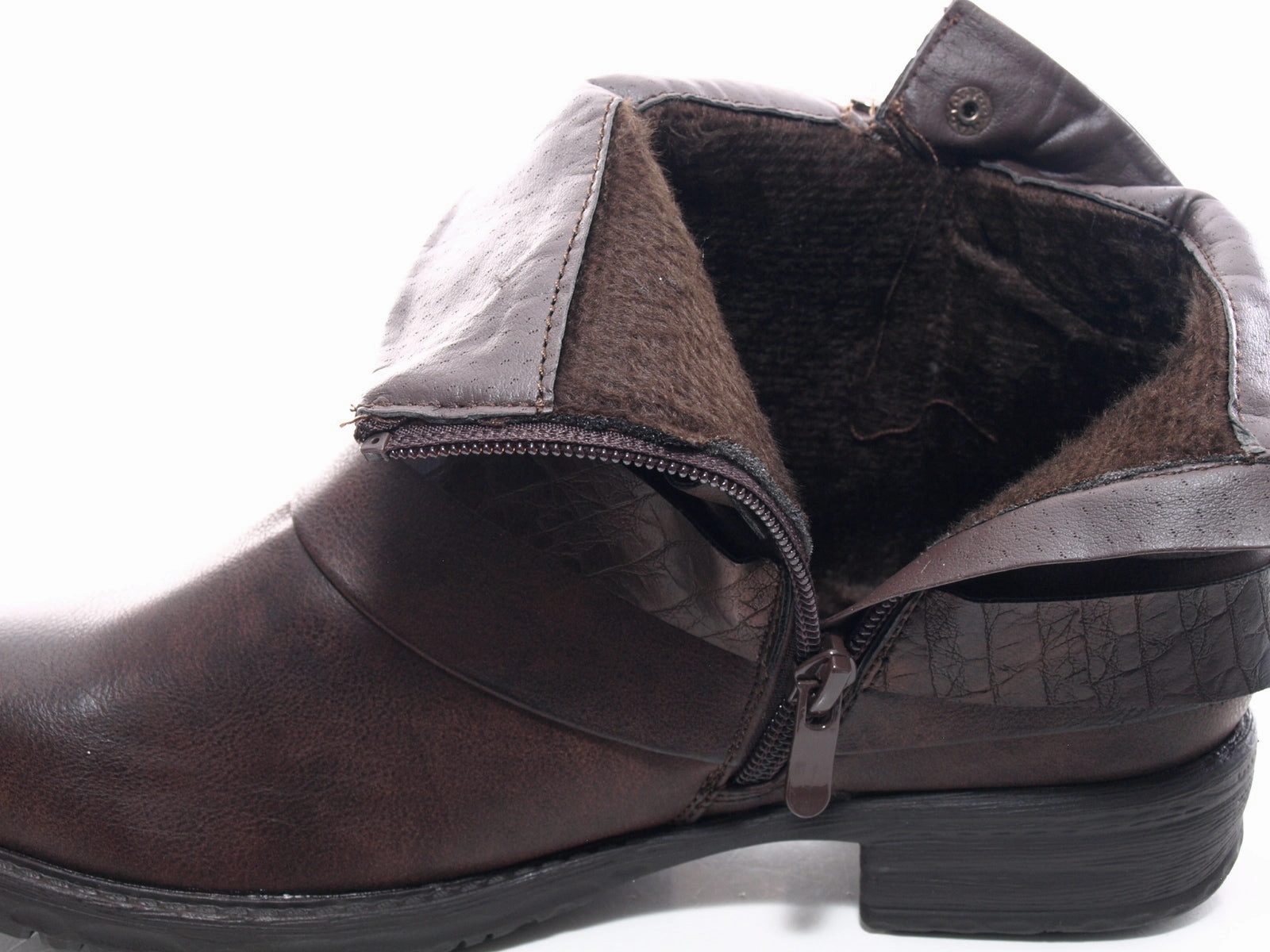 Damen Stiefeletten Biker Boots Outdoor Winterboots warm gefttert Brown # 600 Sicherheitsschuhe Auf Schiff