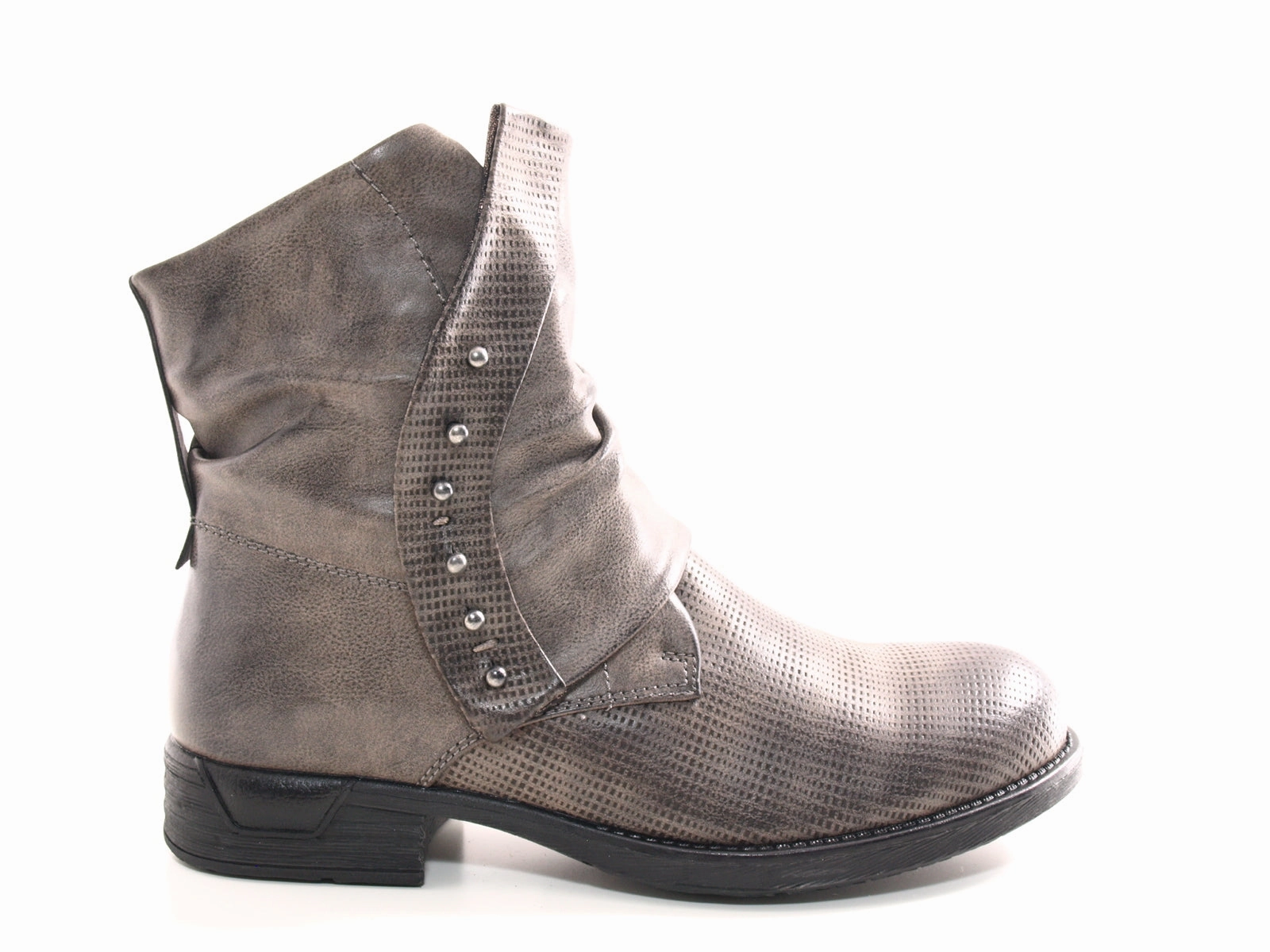 Damen Stiefeletten Biker Boots Outdoor Winterboots warm gefttert Grey # 936 Ankle Boots Blockabsatz Weite