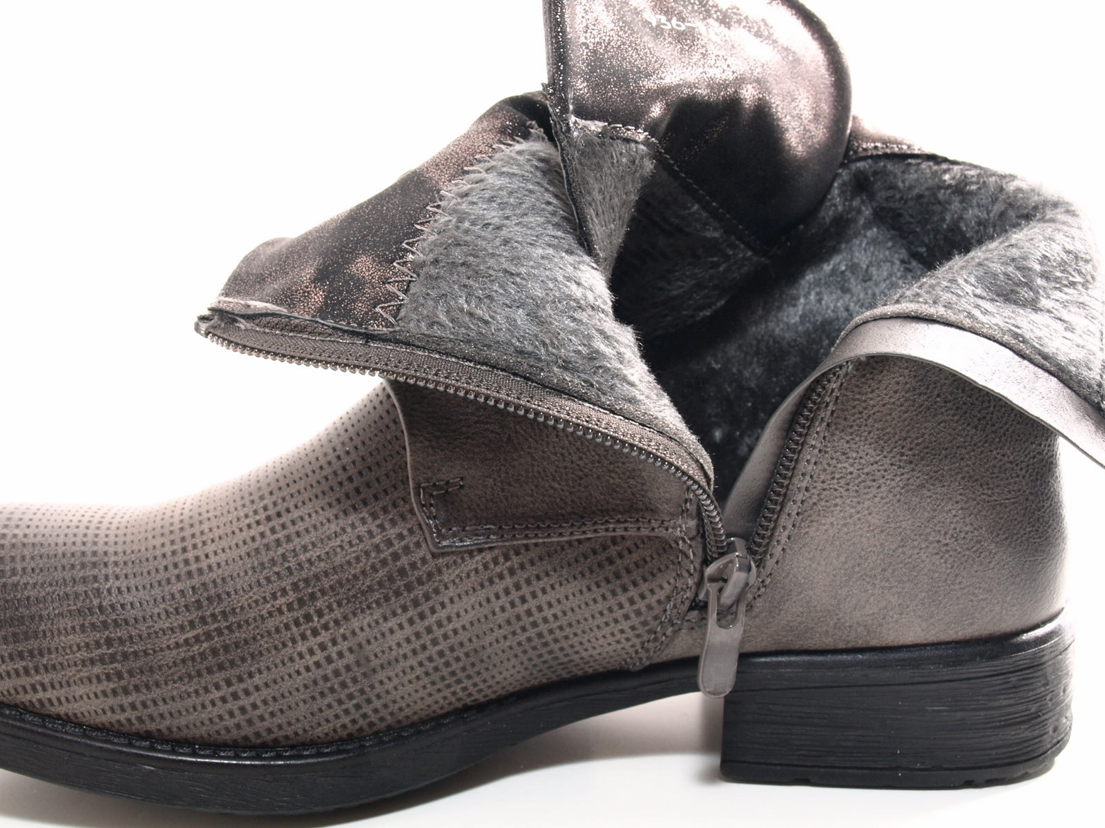 Damen Stiefeletten Biker Boots Outdoor Winterboots warm gefttert Grey # 936 V Shaped Ankle Boots