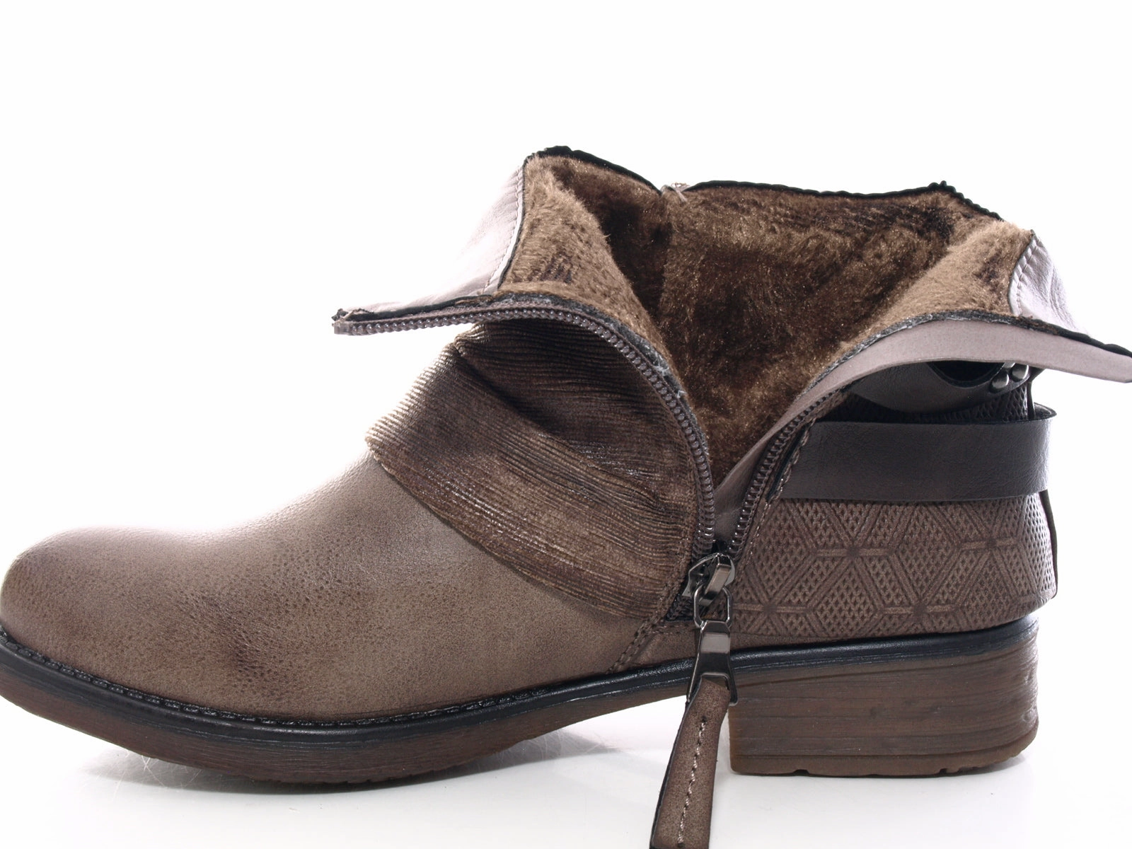 Damen Stiefeletten Biker Boots Outdoor Winterboots warm gefttert Khaki # 283 Bhg Sicherheitsschuhe