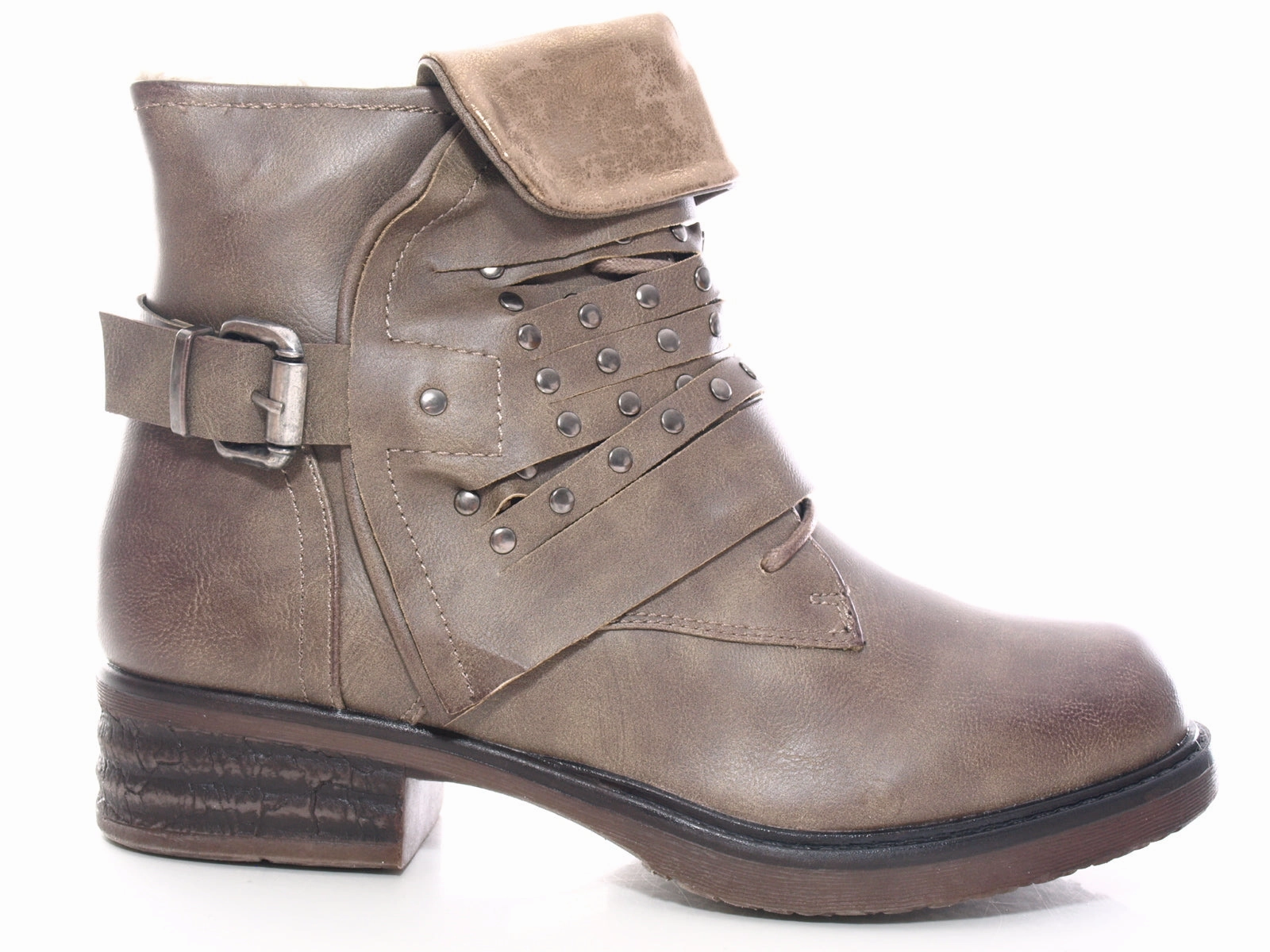 Damen Stiefeletten Outdoor Winterboots warm gefttert Khaki # 3061 Pampa Hi Originale Canvas Flat Ankle Boots