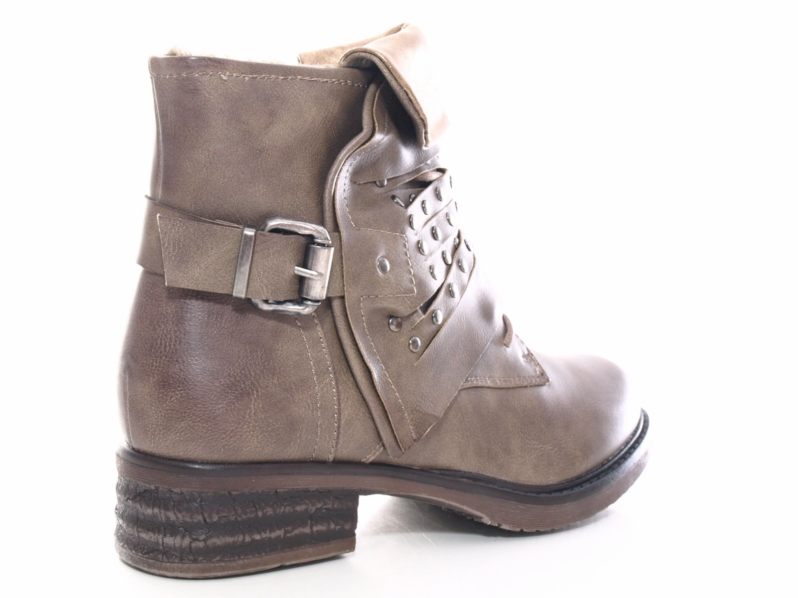 Beige Ankle Boots Damen Stiefeletten Outdoor Winterboots warm gefttert Khaki # 3061