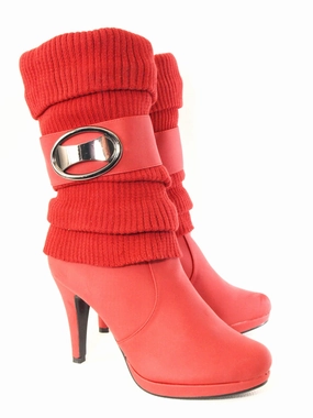 Damen Stulpen Look Stiefel Outdoor Winterstiefel warm gefttert Red #  223 Stiefel Mit Steinen