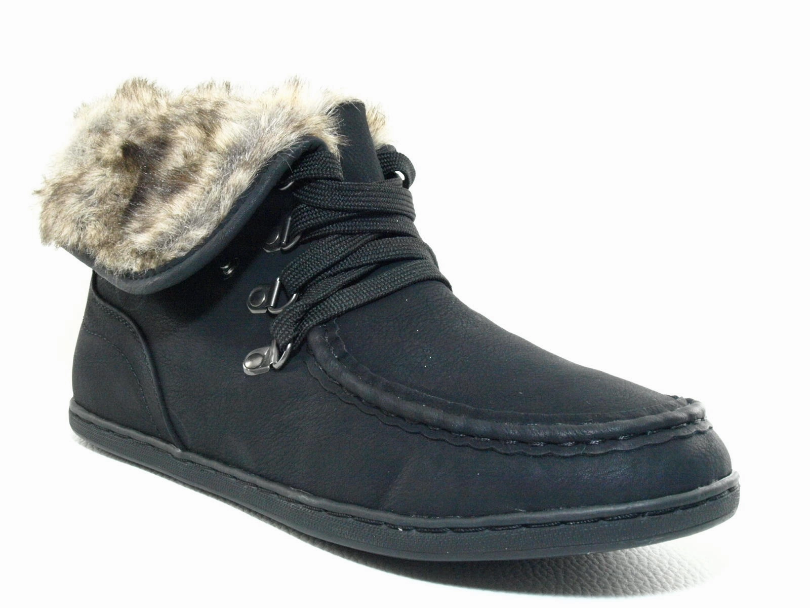 Damen warm geftterte halbhohe Sneaker Freizeitschuhe Black # 6167 Hochwertige Leder Sneaker