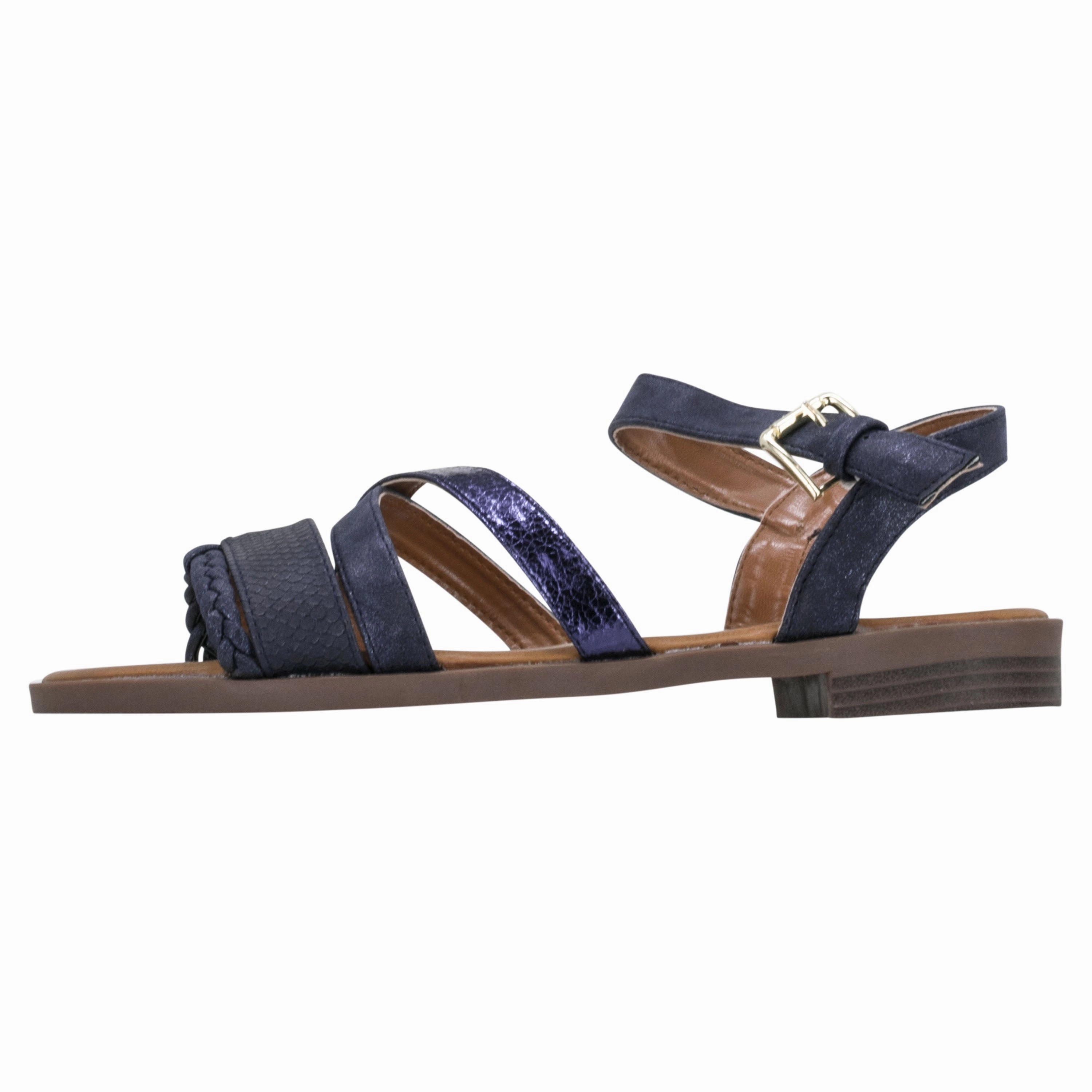 Lara in dunkelblau - Damen Sandale Sandalen Zum Schnüren Mit Blockabsatz