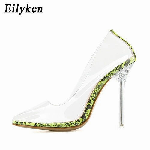 Eilyken Clear PVC Transparent Pumps Sandals Perspex Heel Stilettos High Heels Point Toes Womens Party Shoes Nightclub Pump 35-42