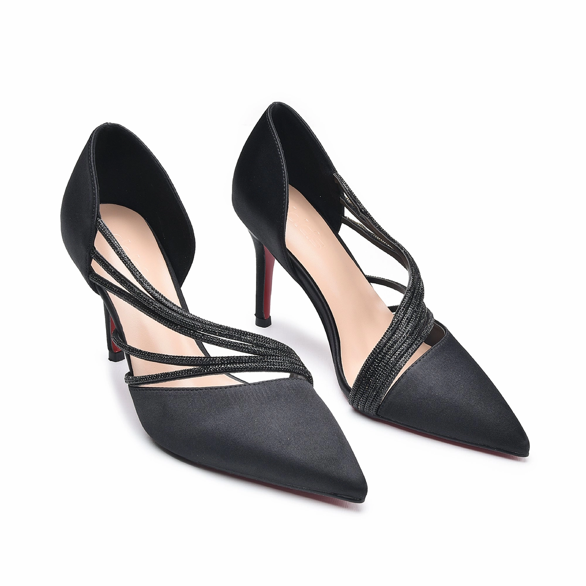 Elegant Black Strappy High Heel Pumps | 411N-C White Lace High Heels