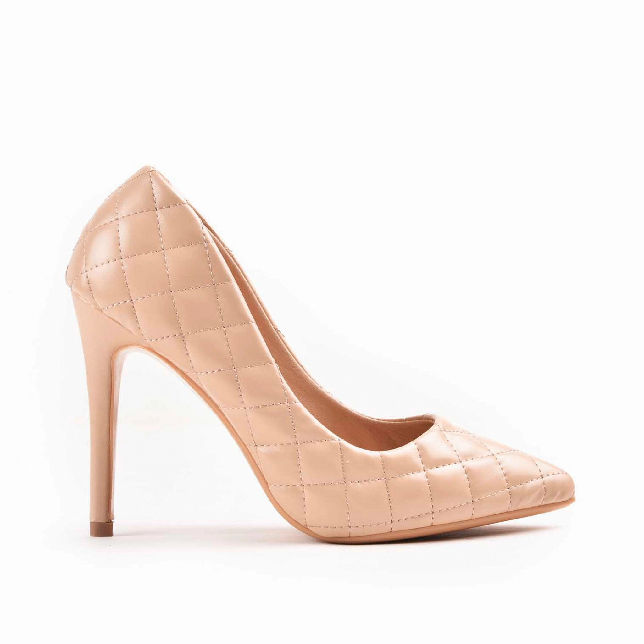High Heels Sparkly Elegant Nude Quilted High Heel Pumps | 470M-F