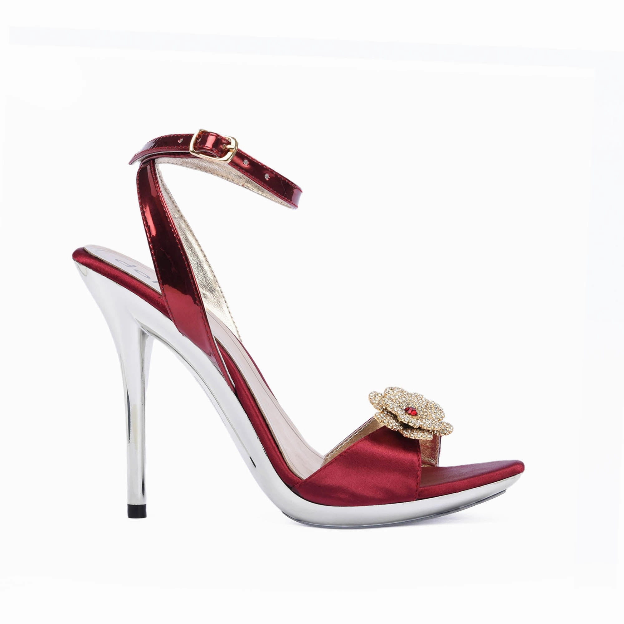 Elegant Red High Heels with Rhinestone Flower | 250D-M Y2k High Heels