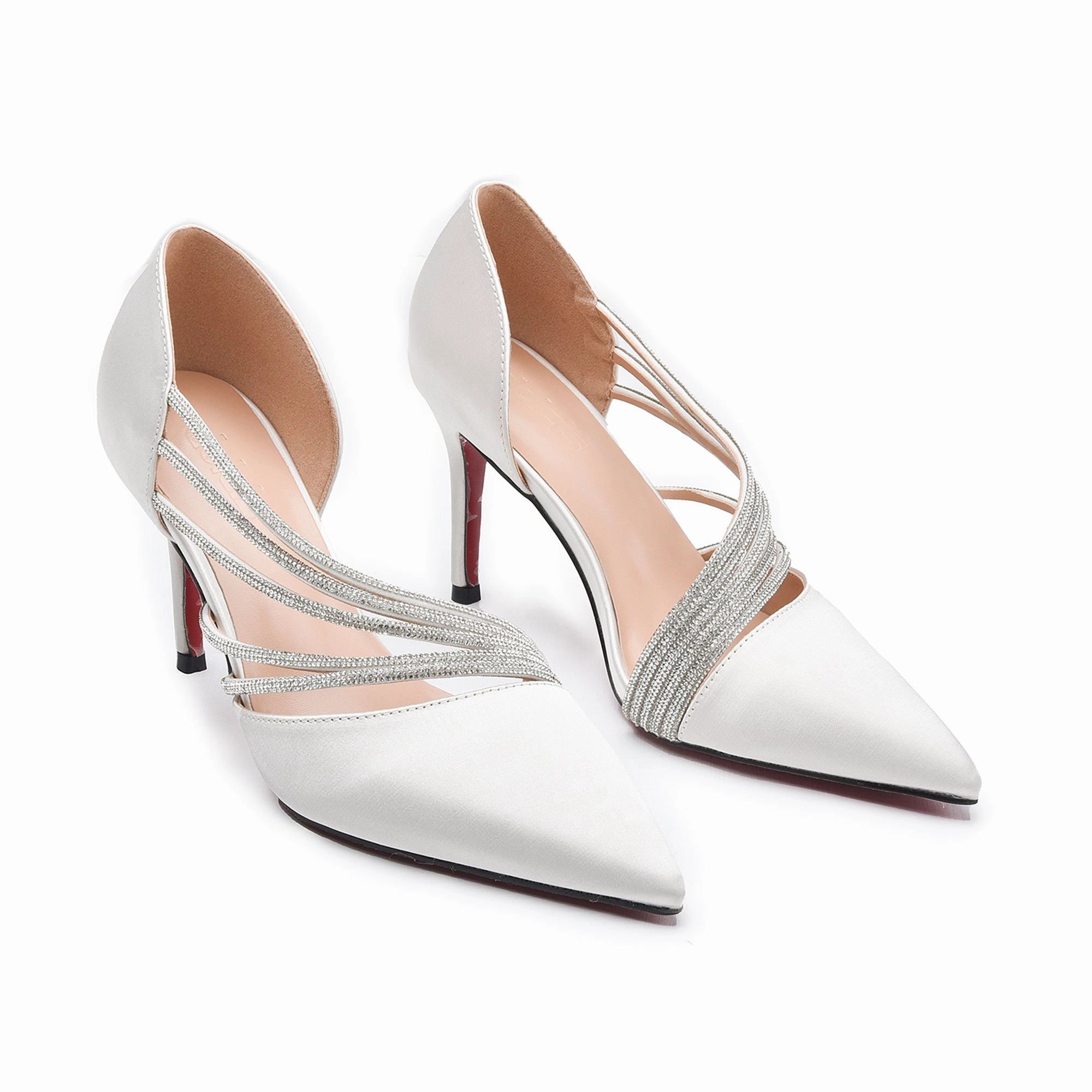 Elegant White Strappy High Heel Pumps | 411N-W High Heels Small Heel