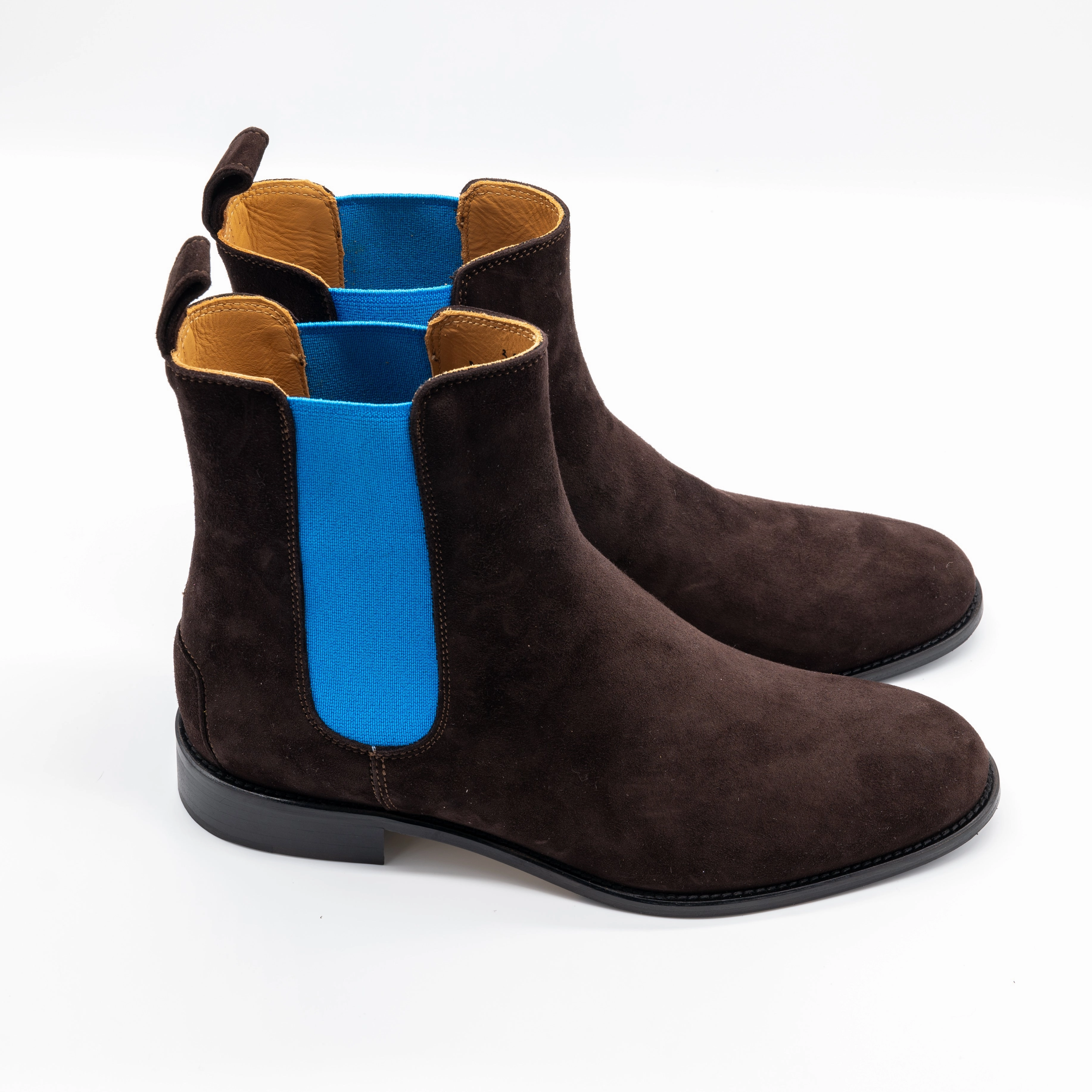 Chelsea Boots Echt Leder Kastanie - Blitzblau