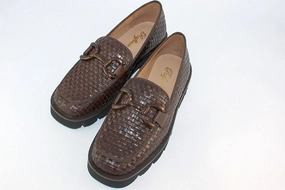 Loafers Leather Sole 'Alba' Chocolate Woven Leather Loafer