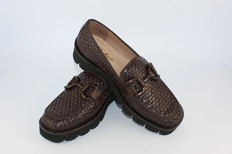 Khaki Loafers 'Alba' Chocolate Woven Leather Loafer