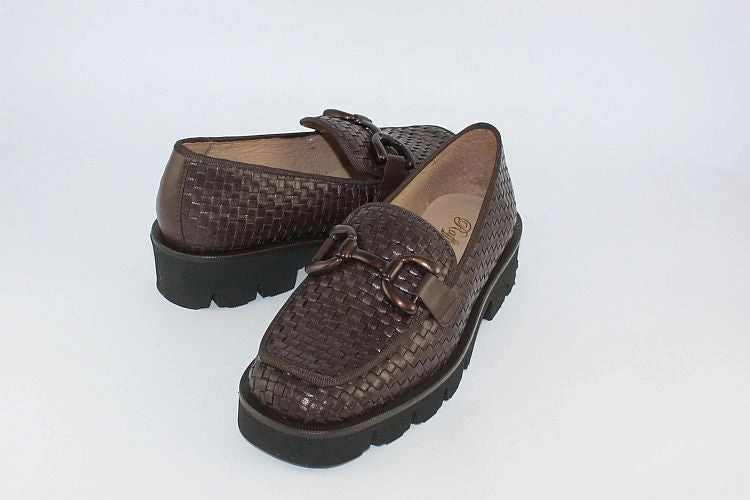 'Alba' Chocolate Woven Leather Loafer Check Loafers