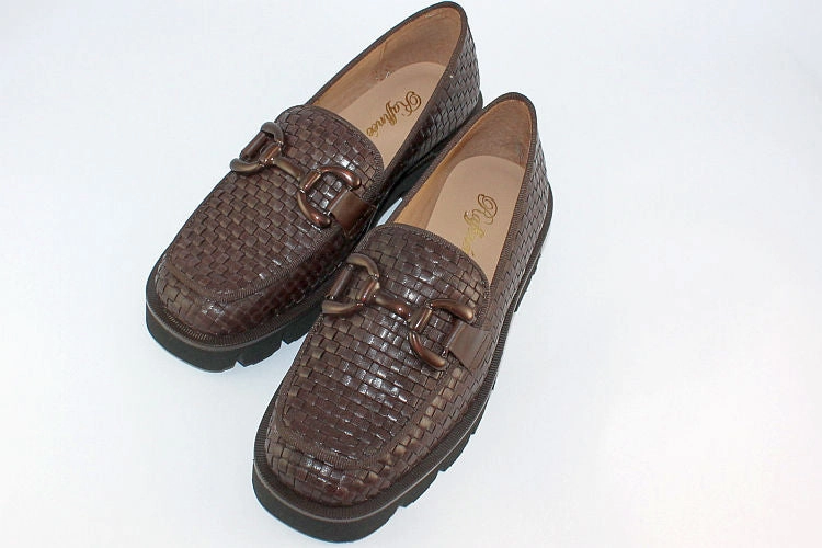 Fur Loafers 'Alba' Chocolate Woven Leather Loafer