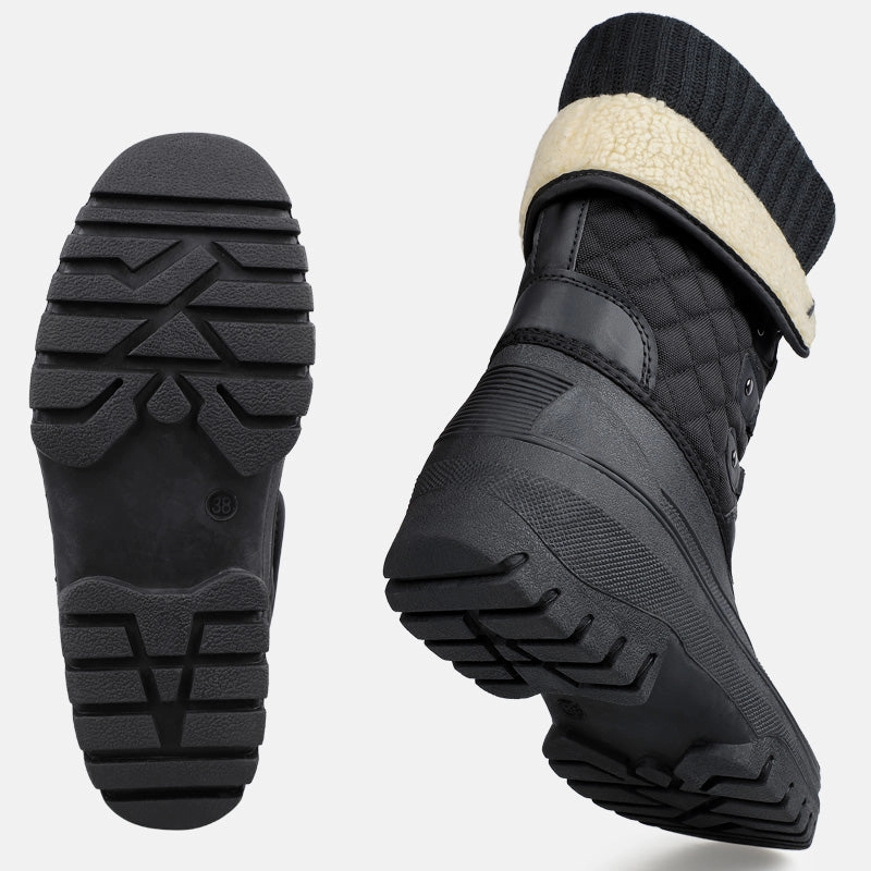 Stiefel Strick Knixmax Schwarze Damen Schneestiefel mit warmem Futter, wasserdichtem Obermaterial und rutschfester Sohle Winterstiefel