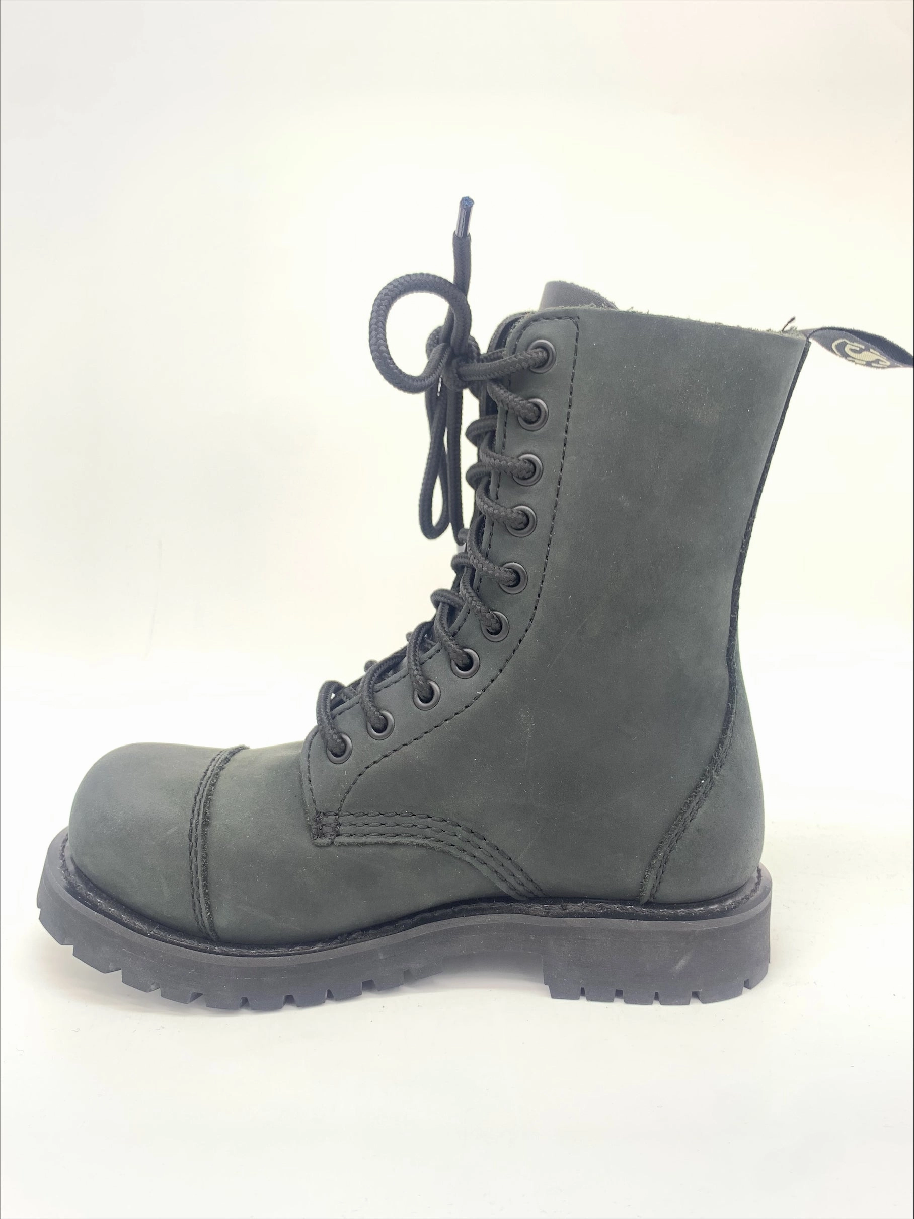 Sendra Stiefel 10 Loch "Fettleder" Schwarz Echtleder Stahkappe Made in Spain Andiamo Stiefel