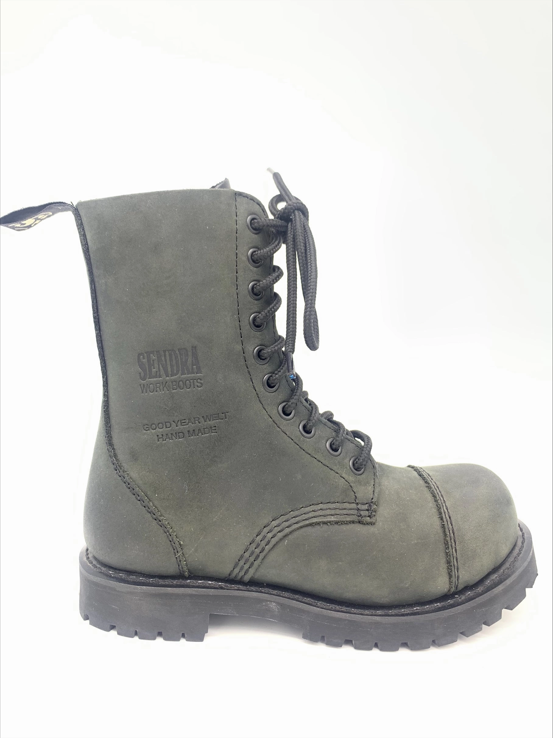 Va Bene Stiefel Sendra Stiefel 10 Loch "Fettleder" Schwarz Echtleder Stahkappe Made in Spain