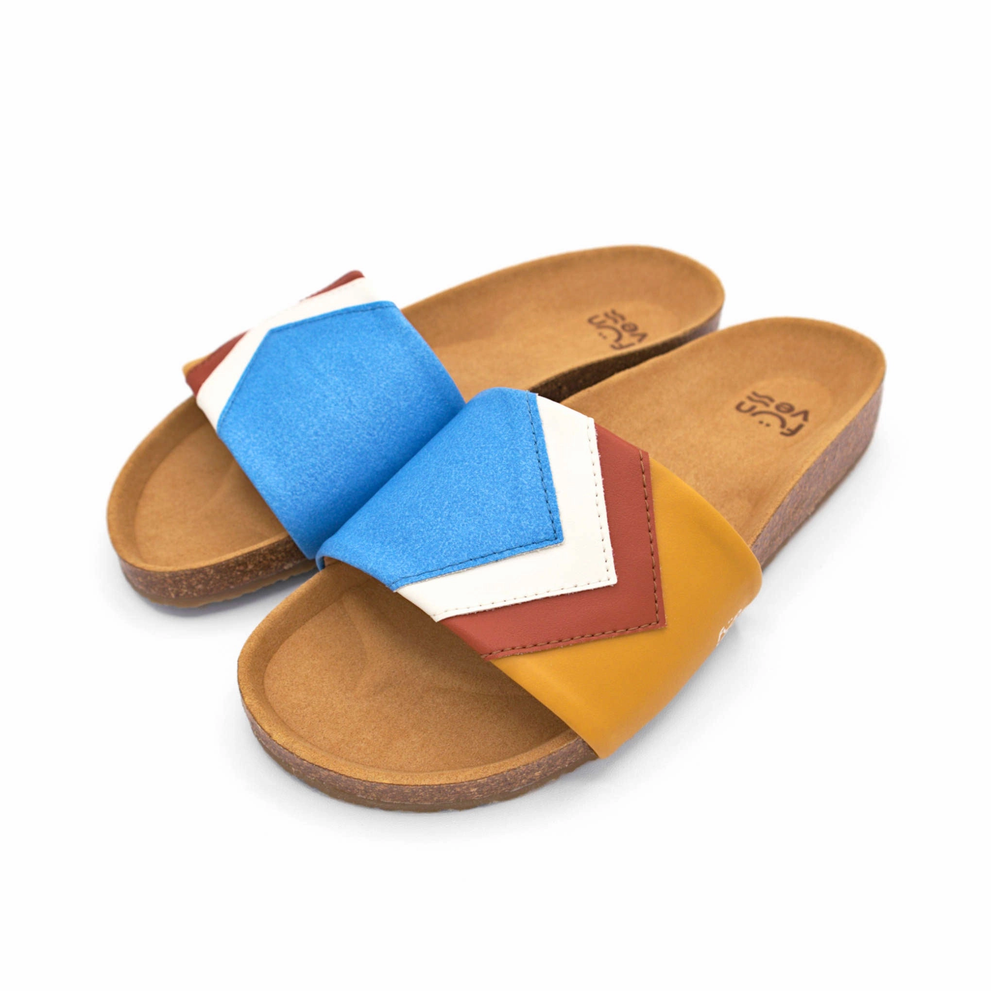 'SKY' - Blaue Sandalen in Azur, Wei, Terracotta, Senf - vegan Sandalen Mit Flechtmuster