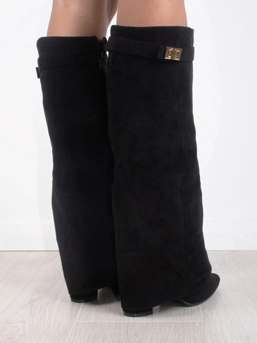 Schwarze Stiefel Damen mit Eleganten Goldakzenten Stiefel Kleiner Absatz