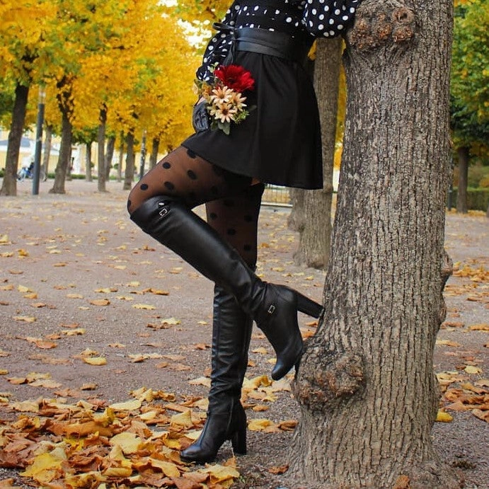 Overkneestiefel im Mary-Jane-Stil (Modell 418) Leder bordeaux Plateau Stiefel Spitz